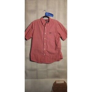 Chaps Men's Medium Red White Blue Check Short Sleeve Button Down w Pkt